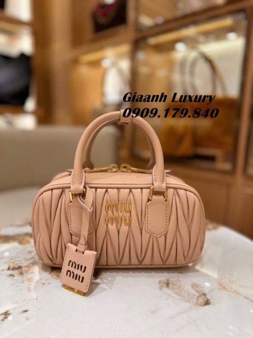 Túi Xách Miumiu Arcadie Mini Màu Hồng Nude Da Thật 01