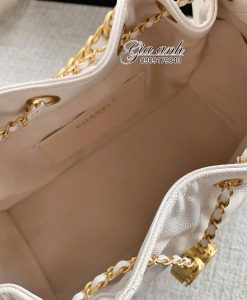 Túi Xách Chanel Hobo Da Caviar Màu Trắng Vip -5