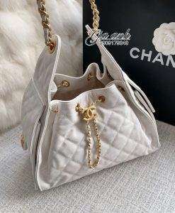 Túi Xách Chanel Hobo Da Caviar Màu Trắng Vip -3