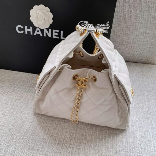 Túi Xách Chanel Hobo Da Caviar Màu Trắng Vip -1