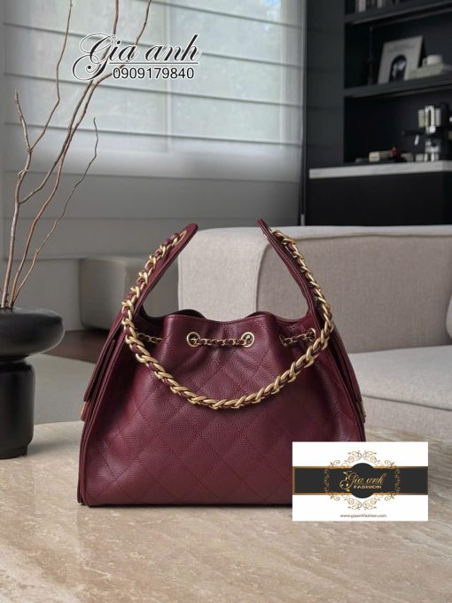 Túi Chanel Hobo size Small vip Màu Đỏ Rượu 01